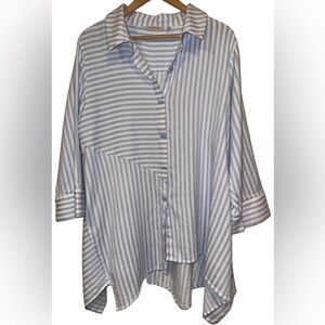 Soft Surroundings Blue and White Striped Blouse